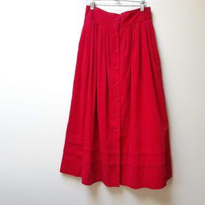 Laura Ashley red corduroy midi skirt / vintage button front